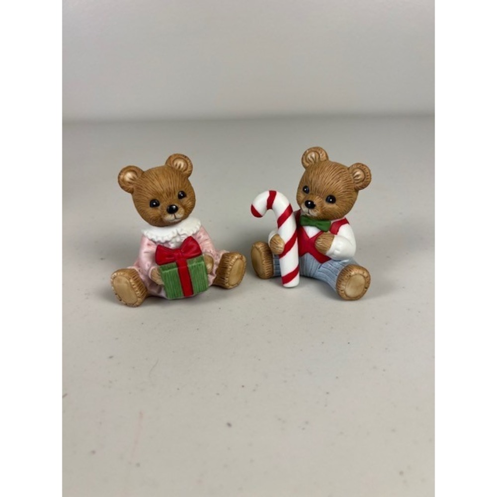 Homco 5211 Christmas Teddy Bear Figurines Ceramic Holiday Decor Set of 2 NOS